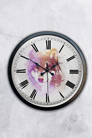 40 Cm Siyah Metal Kurt Duvar Saati