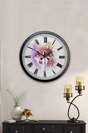 40 Cm Siyah Metal Kurt Duvar Saati