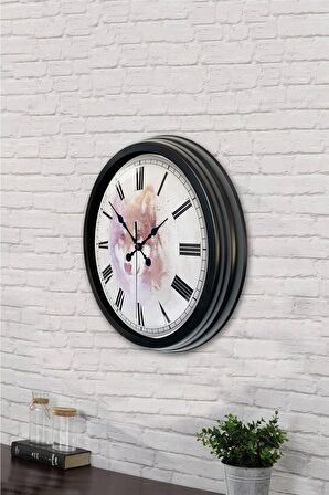 40 Cm Siyah Metal Kurt Duvar Saati