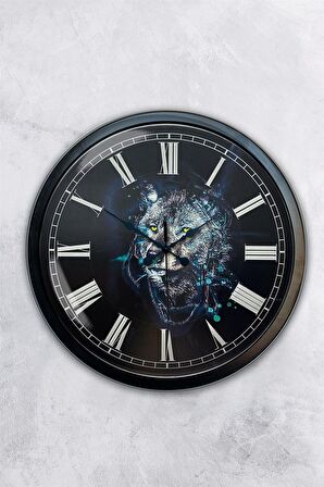 40 Cm Siyah Metal Kurt Duvar Saati