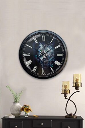 40 Cm Siyah Metal Kurt Duvar Saati