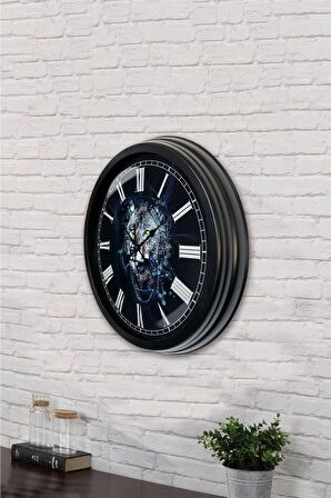 40 Cm Siyah Metal Kurt Duvar Saati