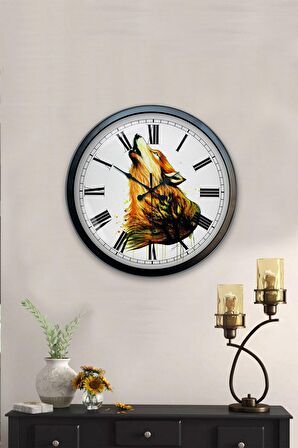 40 Cm Siyah Metal Kurt Duvar Saati
