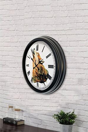 40 Cm Siyah Metal Kurt Duvar Saati