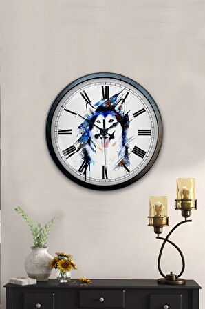 40 Cm Siyah Metal Kurt Duvar Saati