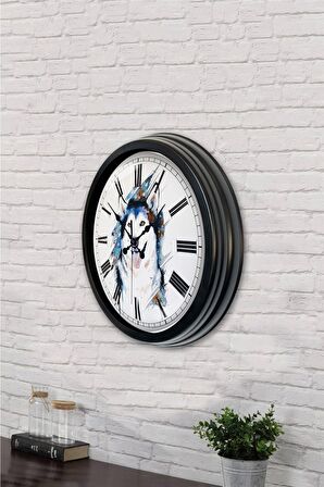40 Cm Siyah Metal Kurt Duvar Saati