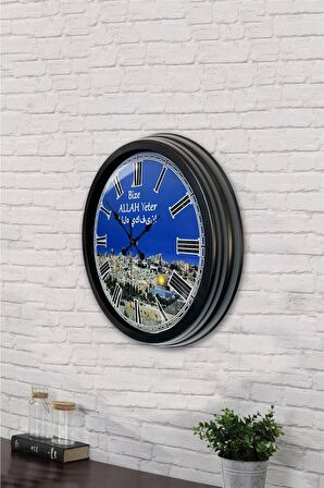 40 Cm Siyah Metal Kudüs Duvar Saati