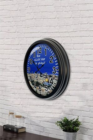 40 Cm Siyah Metal Kudüs Duvar Saati