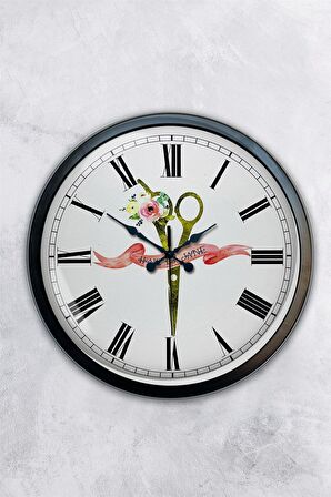 40 Cm Siyah Metal Kuaför Duvar Saati