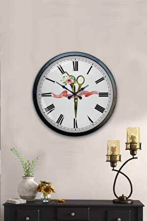 40 Cm Siyah Metal Kuaför Duvar Saati