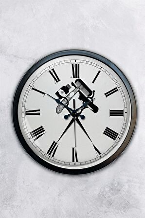 40 Cm Siyah Metal Kuaför Duvar Saati