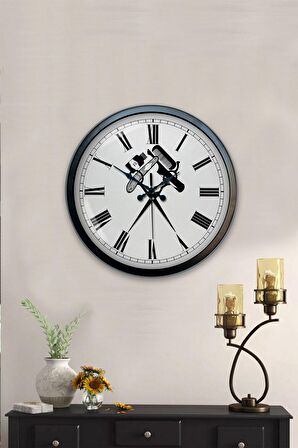 40 Cm Siyah Metal Kuaför Duvar Saati