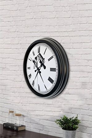 40 Cm Siyah Metal Kuaför Duvar Saati