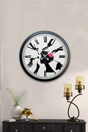 40 Cm Siyah Metal Kuaför Duvar Saati