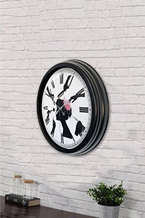 40 Cm Siyah Metal Kuaför Duvar Saati