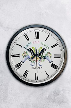 40 Cm Siyah Metal Kuaför Duvar Saati