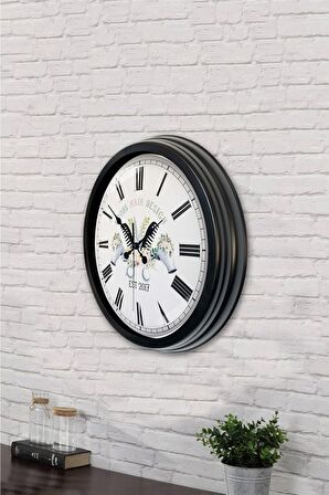 40 Cm Siyah Metal Kuaför Duvar Saati