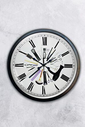 40 Cm Siyah Metal Kuaför Duvar Saati