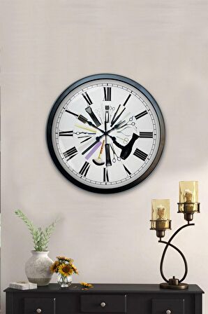 40 Cm Siyah Metal Kuaför Duvar Saati