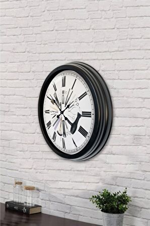 40 Cm Siyah Metal Kuaför Duvar Saati