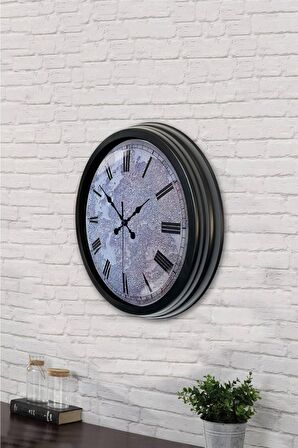 40 Cm Siyah Metal Kreter Duvar Saati