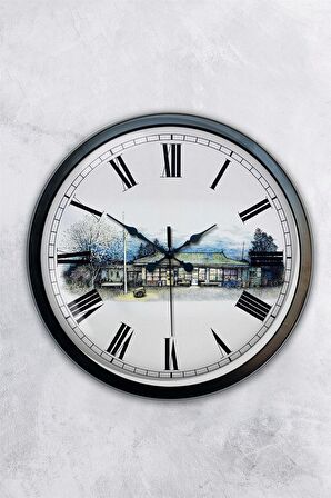 40 Cm Siyah Metal Köy Bakkalı Duvar Saati