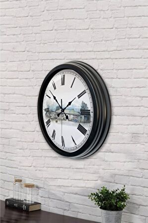 40 Cm Siyah Metal Köy Bakkalı Duvar Saati