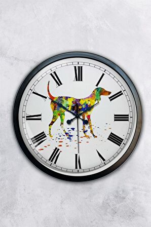 40 Cm Siyah Metal Köpek Figür Duvar Saati