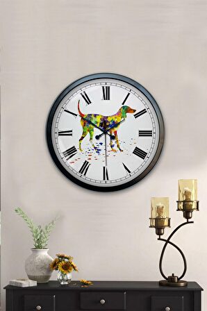 40 Cm Siyah Metal Köpek Figür Duvar Saati