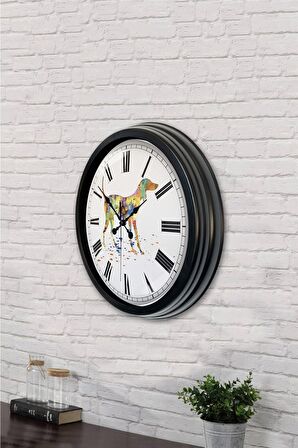 40 Cm Siyah Metal Köpek Figür Duvar Saati