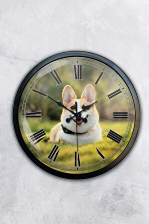 40 Cm Siyah Metal Köpek Duvar Saati