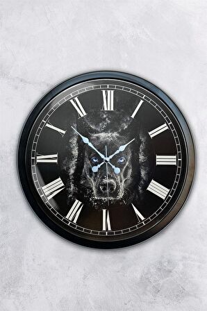 40 Cm Siyah Metal Köpek Duvar Saati