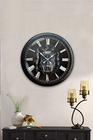 40 Cm Siyah Metal Köpek Duvar Saati