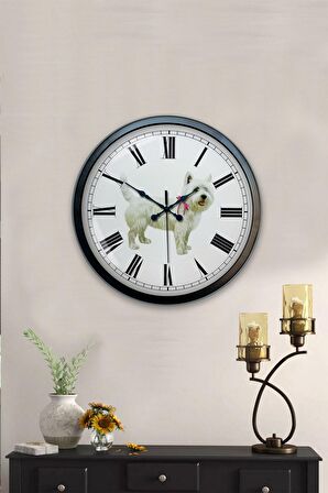 40 Cm Siyah Metal Köpek Duvar Saati