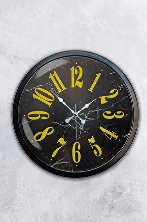 40 Cm Siyah Metal Klasik Sarı Duvar Saati