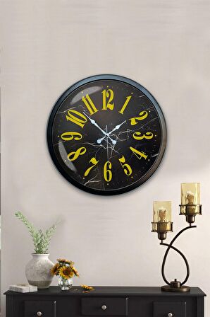 40 Cm Siyah Metal Klasik Sarı Duvar Saati