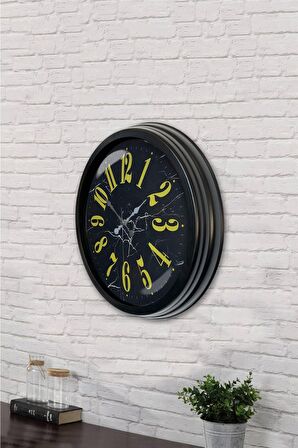 40 Cm Siyah Metal Klasik Sarı Duvar Saati