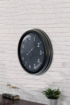 40 Cm Siyah Metal Klasik Duvar Saati