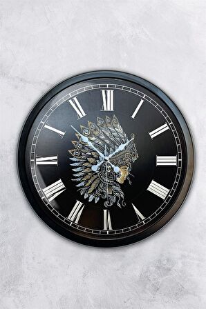 40 Cm Siyah Metal Kızıldereli Duvar Saati