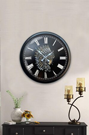 40 Cm Siyah Metal Kızıldereli Duvar Saati