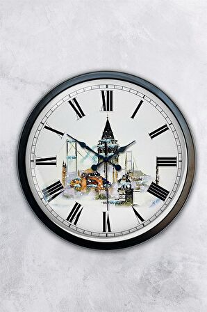 40 Cm Siyah Metal Kız Kulesi Duvar Saati