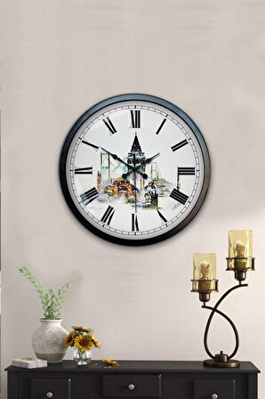 40 Cm Siyah Metal Kız Kulesi Duvar Saati