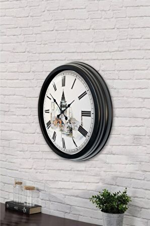 40 Cm Siyah Metal Kız Kulesi Duvar Saati