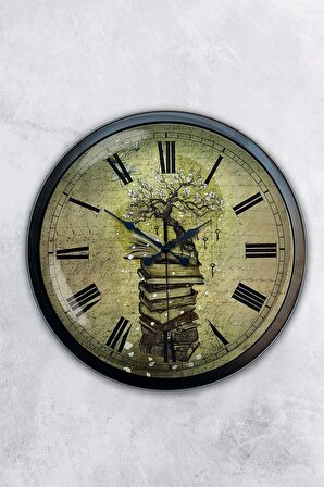 40 Cm Siyah Metal Kitap Duvar Saati