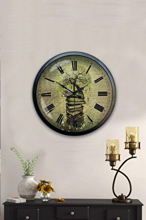 40 Cm Siyah Metal Kitap Duvar Saati