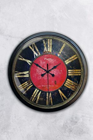 40 Cm Siyah Metal Kırmızı-Siyah Duvar Saati