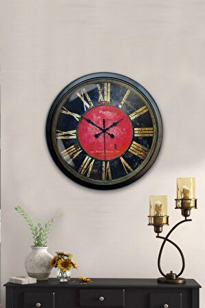 40 Cm Siyah Metal Kırmızı-Siyah Duvar Saati