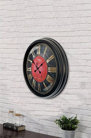 40 Cm Siyah Metal Kırmızı-Siyah Duvar Saati