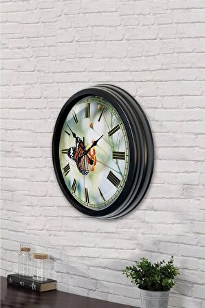 40 Cm Siyah Metal Kelebek Duvar Saati