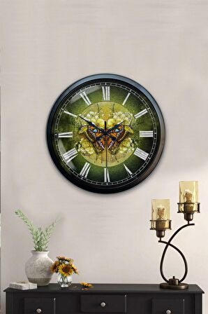 40 Cm Siyah Metal Kelebek Duvar Saati